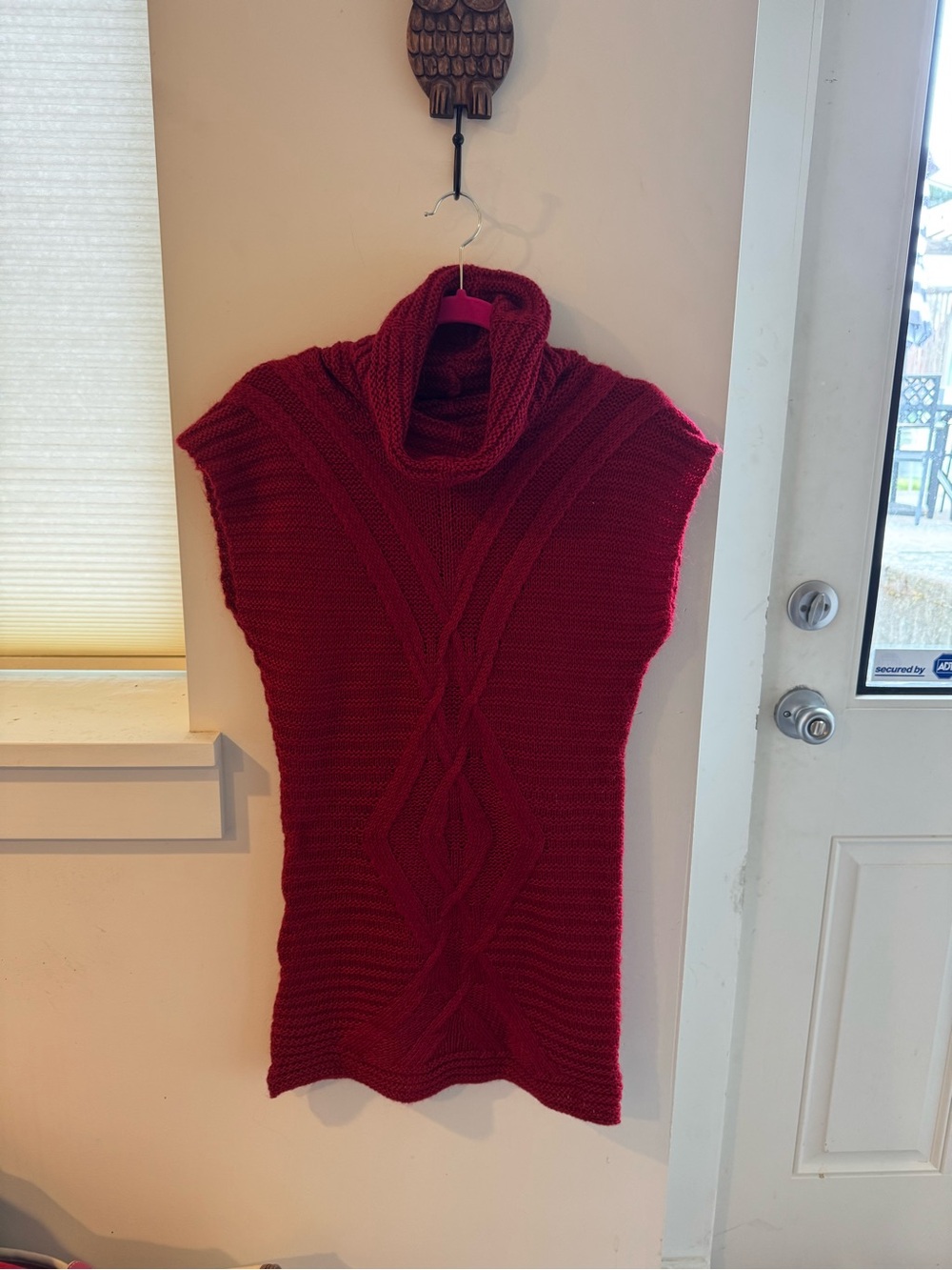 Cable-Knit Red Cowlneck Sleeveless Sweater